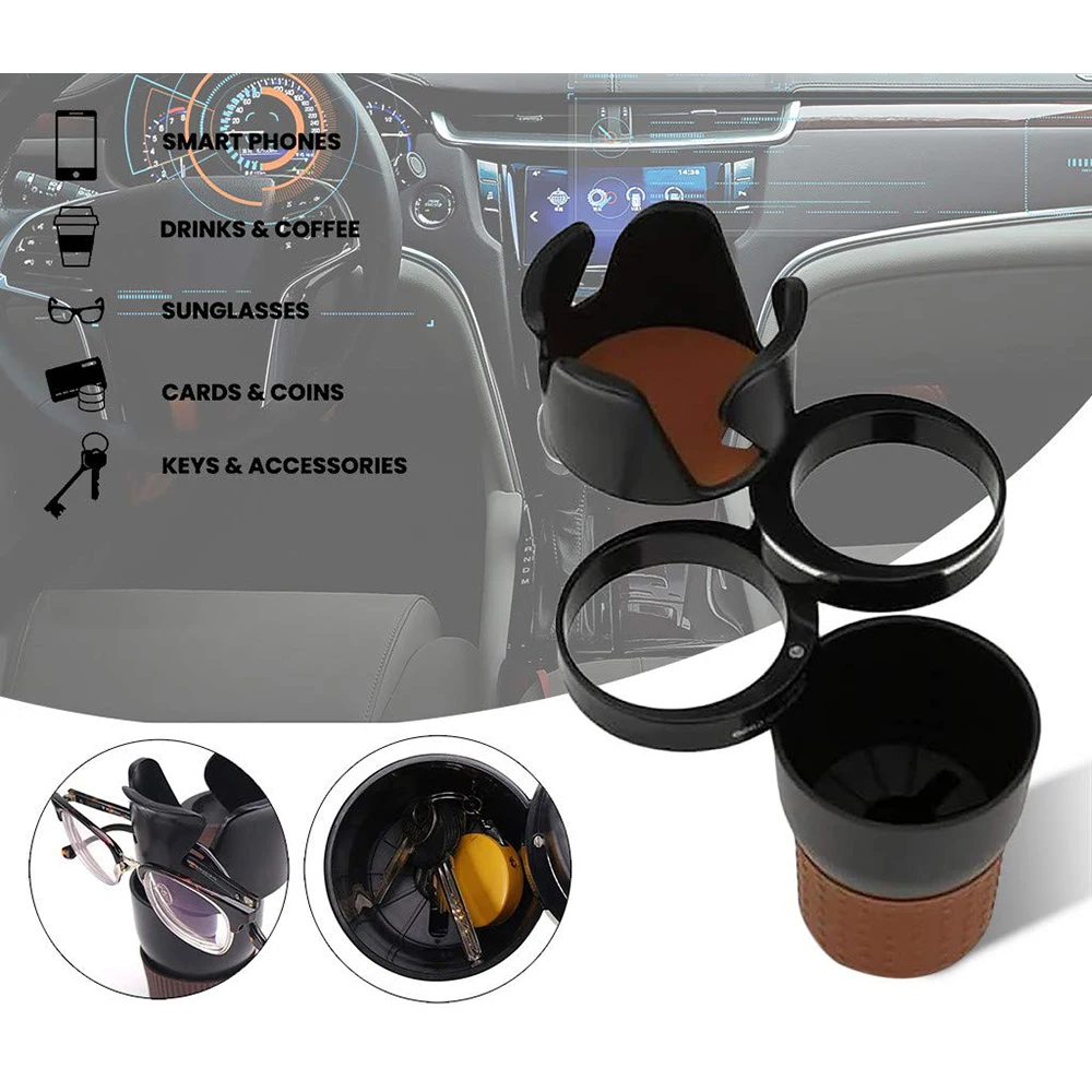 

Multifunctional Car Cup Holder Vehicle-Mounted Water Cup Drink Holder Universal Car 4 in 1 Dual Cup Mount Organizer 360°Rotating