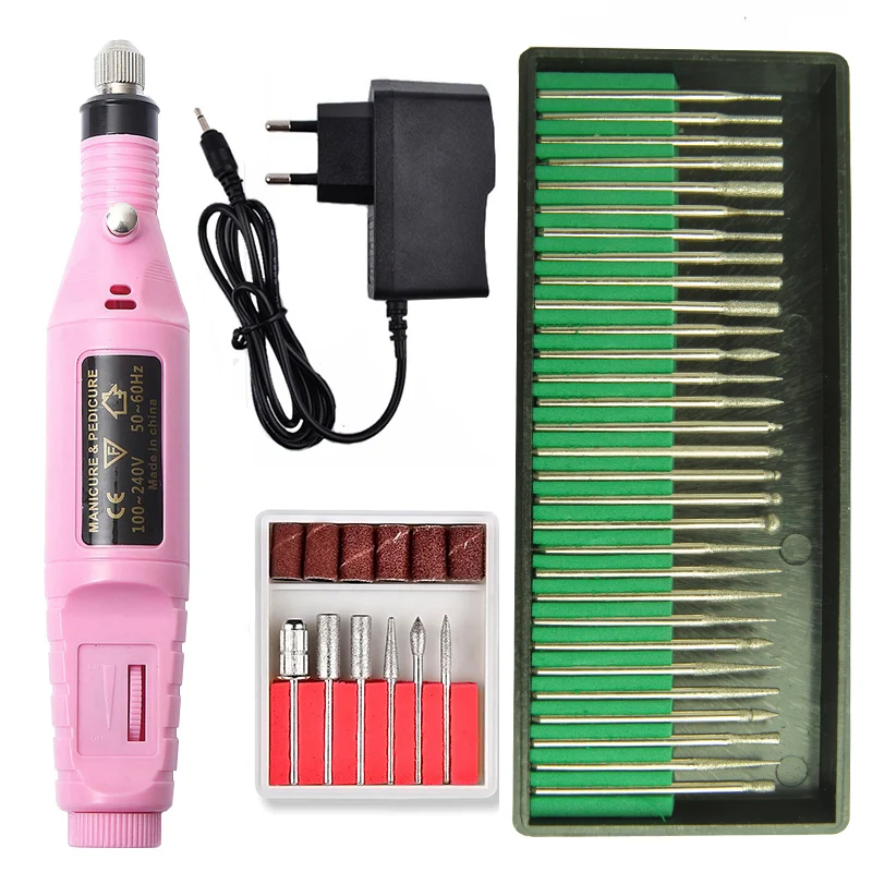 pink set 9 Профессиональный маникюрный аппарат, электрические сверла для ногтей, набор мельниц, резак для дизайна ногтей, Шлифовальная Пилка Для удаления геля, Керамический Резак - Цвет: pink set 9