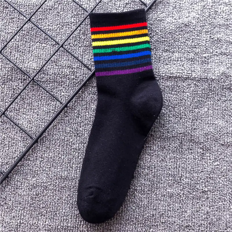Black 7 Stripe Зимние женские носки хлопковые радужные полосатые носки рождественские Модные теплые рождественские повседневные женские носки harajuku корейские - Цвет: Black 7 Stripe