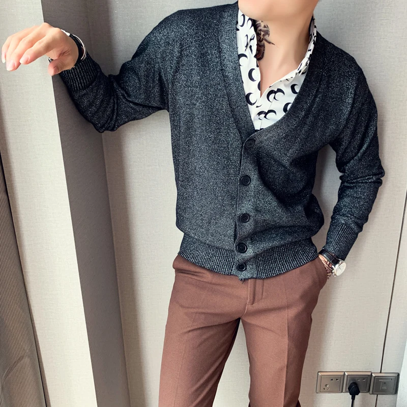 Высококачественный мужской кардиган мода 2019 Осень зима свитер длинный рукав