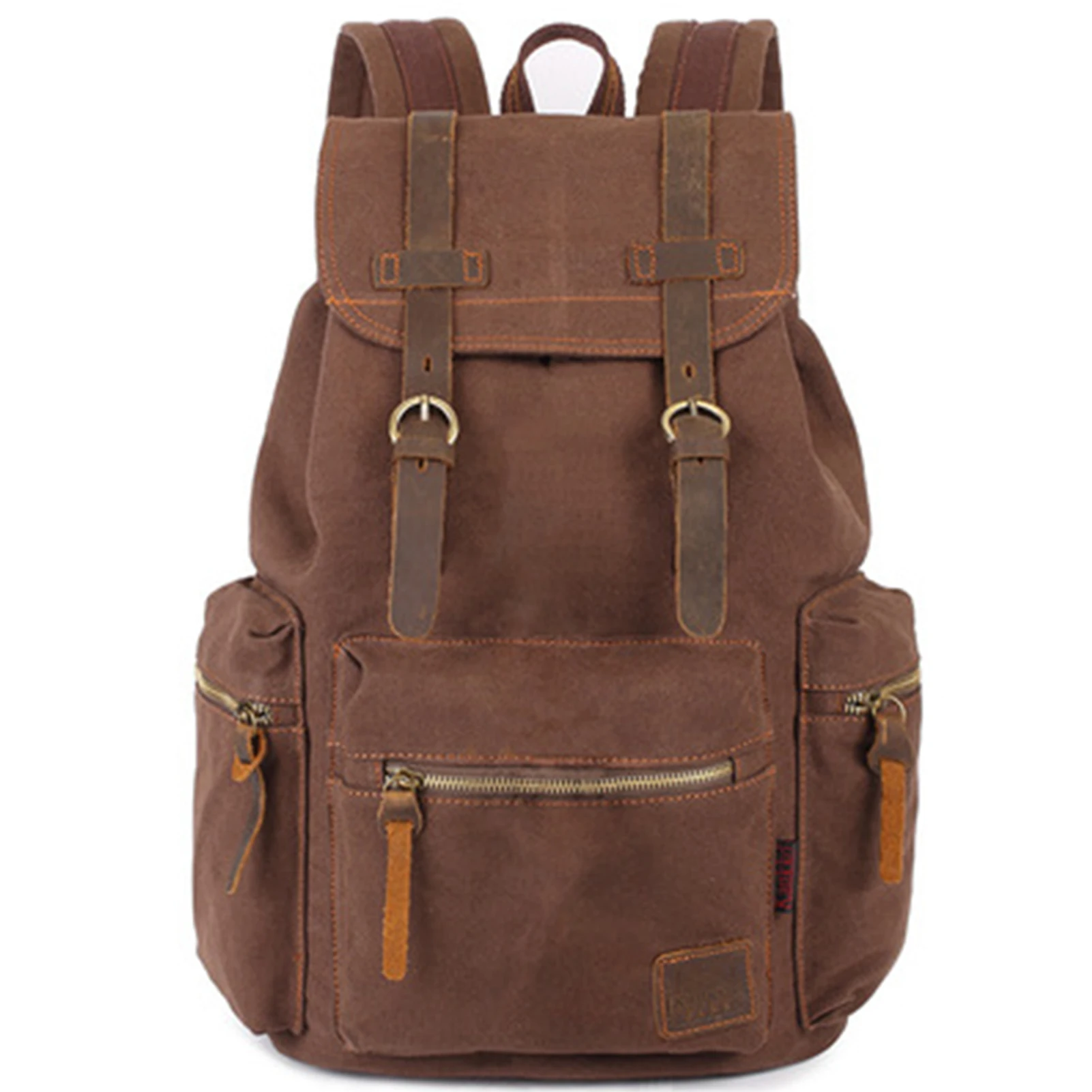

Vintage Canvas Backpack Multi Pockets Rucksack Shoulder Bag with Zipper Side & Front Pocket for Travel Bookbag