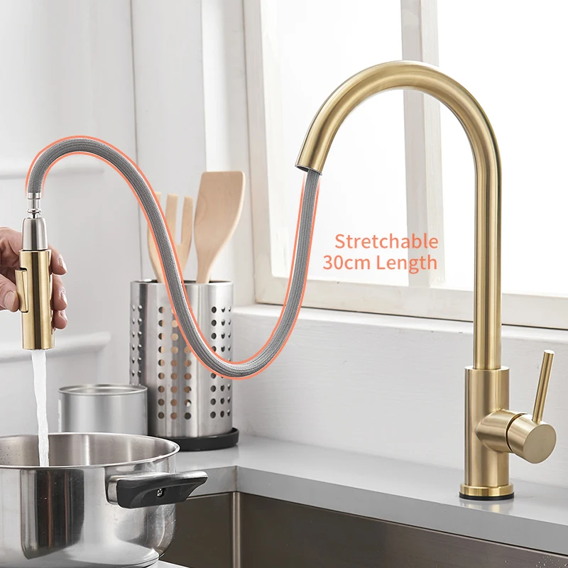 

Sensor Kitchen Faucets Brushed Gold Smart Touch Inductive Sensitive Faucet Mixer Tap Single Handle Dual Outlet Water Modes 1005J