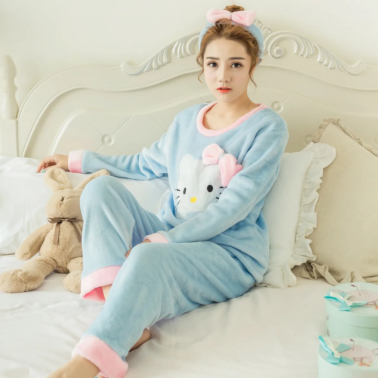 Женский пижамный комплект женская пижама толстая фланелевая Милая Овечка