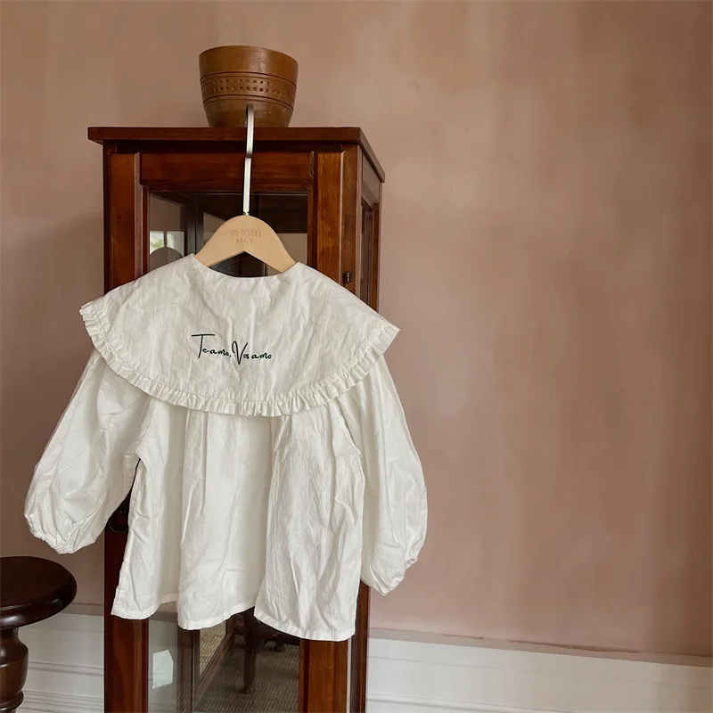 

2022 Осенняя детская одежда MILANCEL, блузка для девочек, рубашка с отложным воротником, модные детские футболки, хлопковые топы, одежда с длинным ...