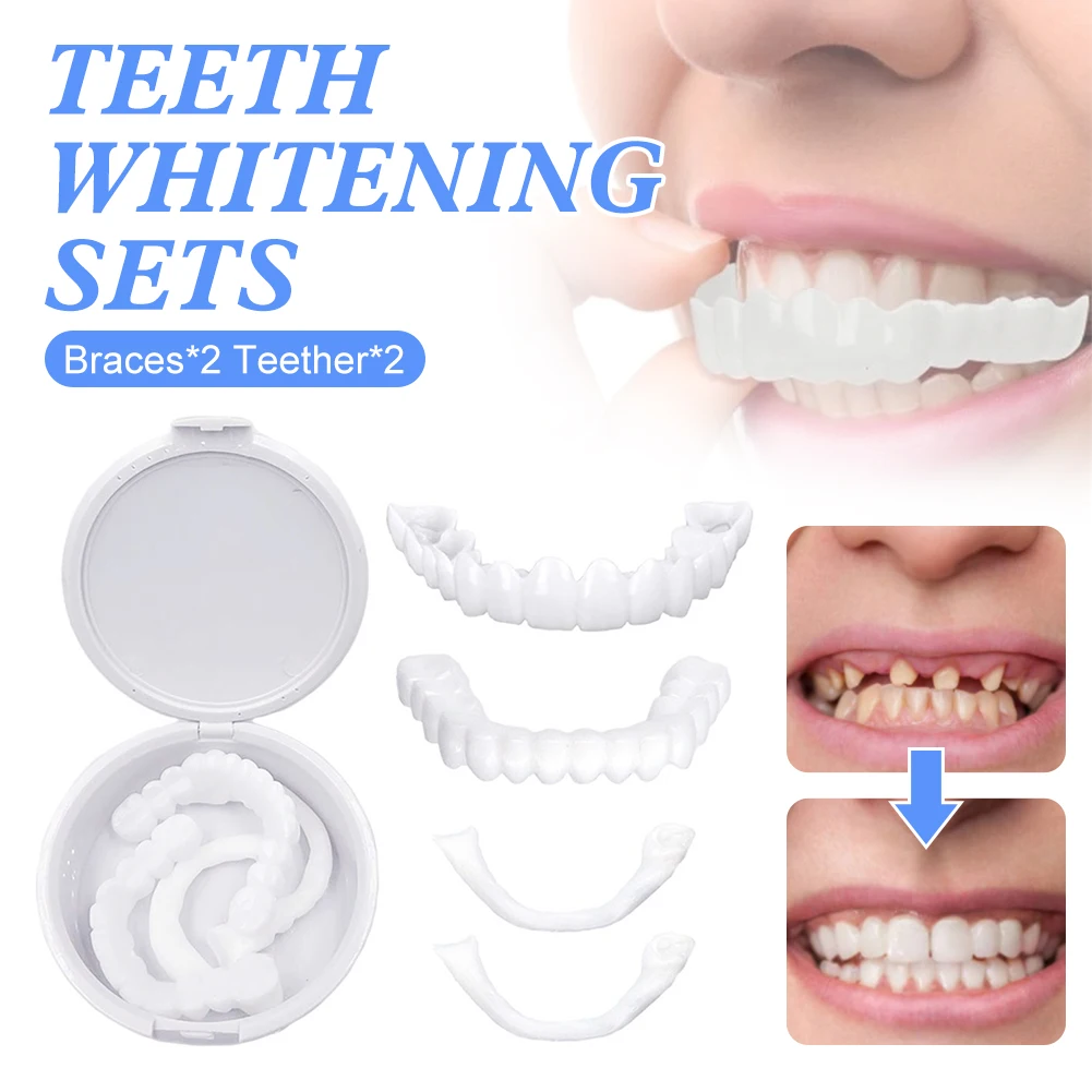 

2 Pair Teeth Veneers Whitening Dentures Imitation Braces Temporary False Teeth Cover Perfect Smile Comfortable Fit Denture Kit