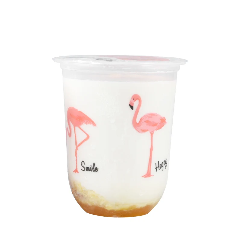 50 шт Чистая красная Милая пластиковая чашка для молочного чая с Фламинго 95 мм
