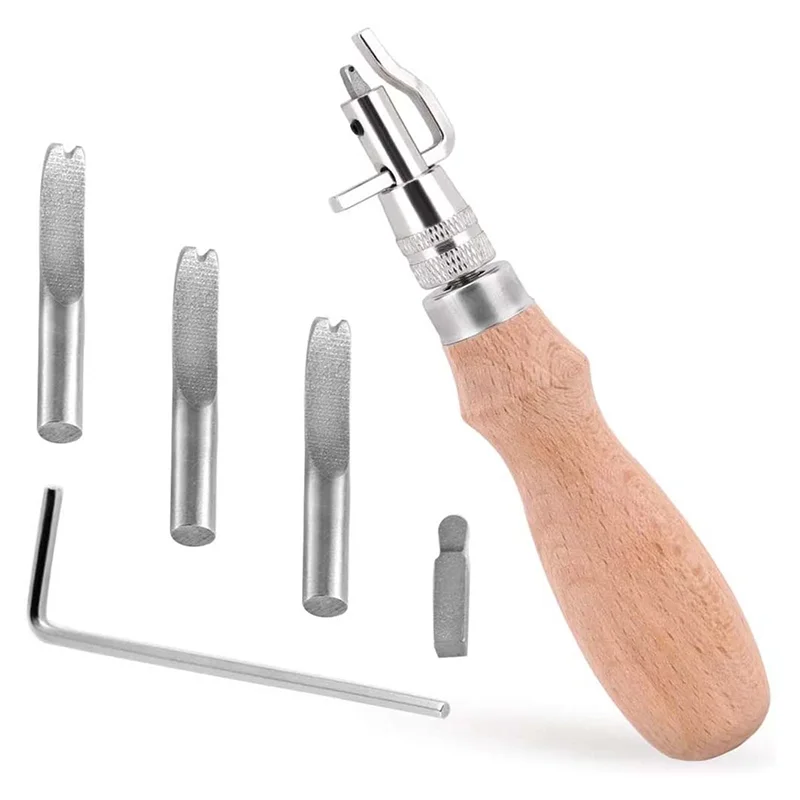 

LMDZ Leather Groover Tool(Natural Color), 7 in 1 Pro Adjustable Stitching Groover and Creasing Edge Beveler, Leathercraft Kits