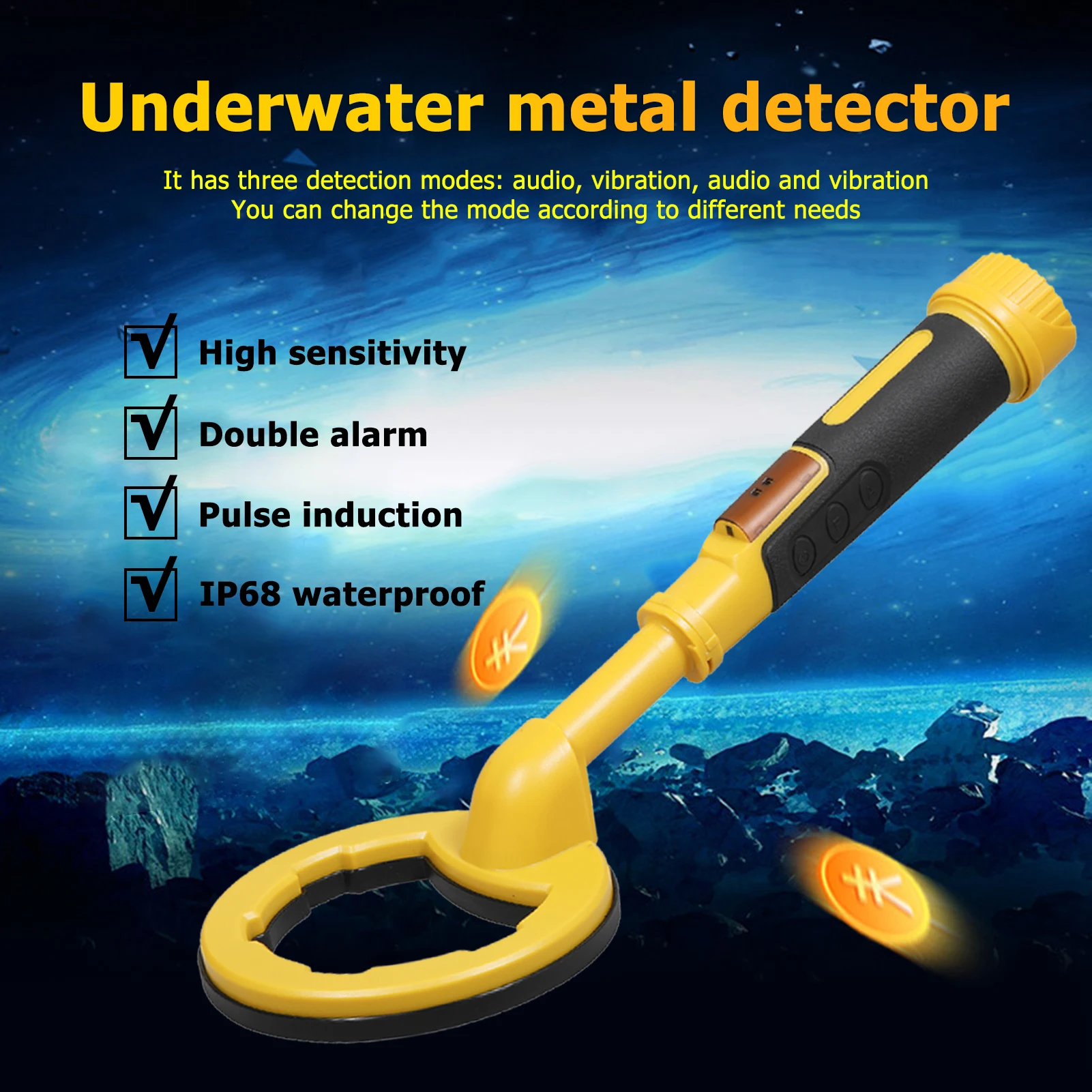 Underwater Metal Detector 60m Pulse Pinpointer Induction Diving Treasure IP68 Waterproof Coil Scanning Hand Held Metal Finder