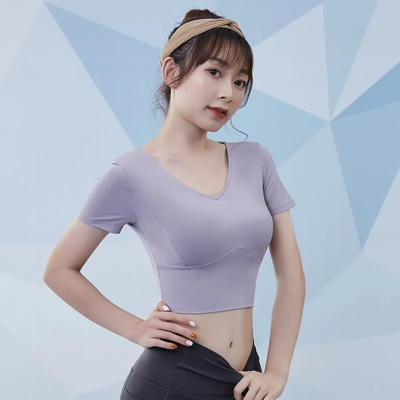 Vansydical Women Mesh Sports Tops Short Sleeve Yoga Shirts Slim Running Fitness T-Shirts Summer Quick Dry Beautiful Back Tops