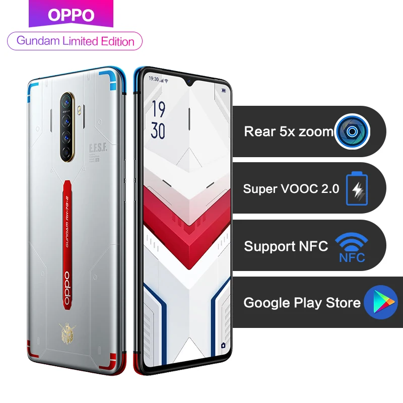 OPPO Reno Ace Gundam Limited 6 5 &quot5x zoom Поддержка NFC Google Play игры AMOLED экран 8 Гб 128 ГБ 48MP 65 Вт Super VOOC
