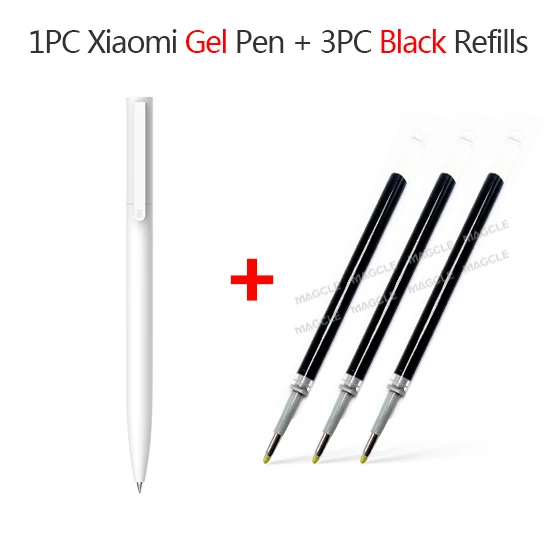1pen and 3 black ink Оригинальные гелевые ручки Xiaomi, 0,5 мм, без колпачка, цилиндрическая ручка, черная ручка, пресс-сердечник, PREMEC, гладкая швейцарская заправка, MiKuni+ черный/синий Refil - Цвет: 1pen and 3 black ink