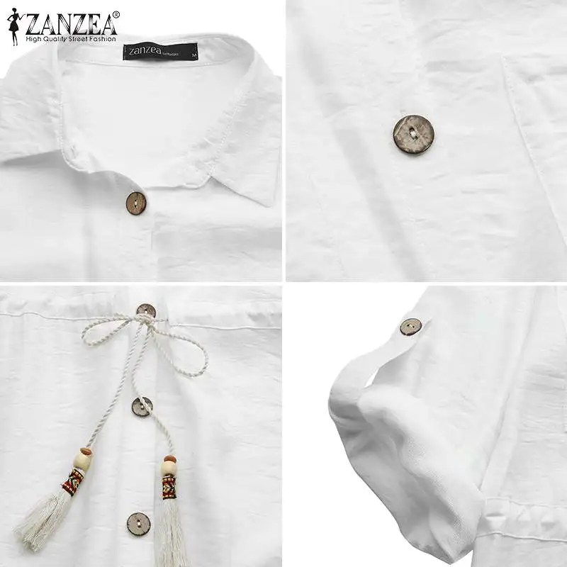 

Casual Solid Lapel Vestidos Office Lady Work Dresses Female Drawstring Bow Robe 2021 ZANZEA Women Long Shirts Dress Oversize 5XL