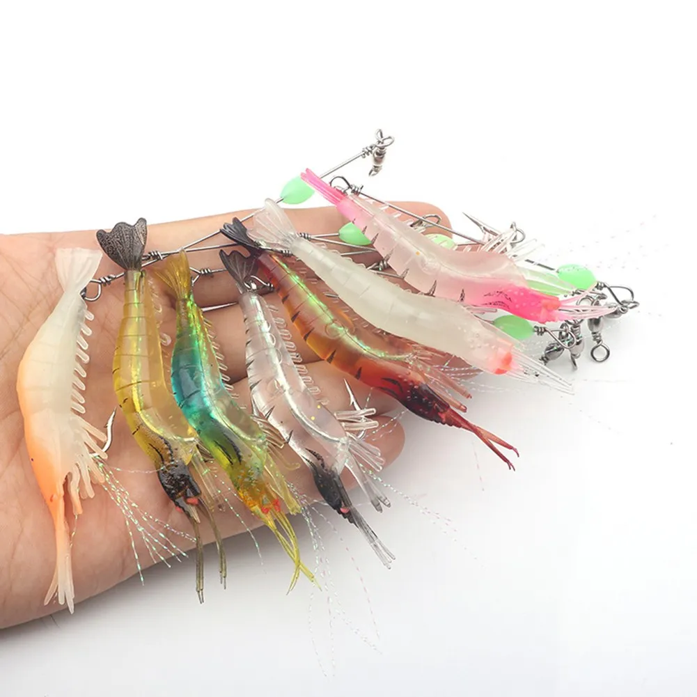 

1Pcs 8.5cm Artificial Luminous Shrimp Soft Lure Silicone Bait With Hook Swivels Sabikis Rig Sharp Hook Tip Fishing Tackle Pesca