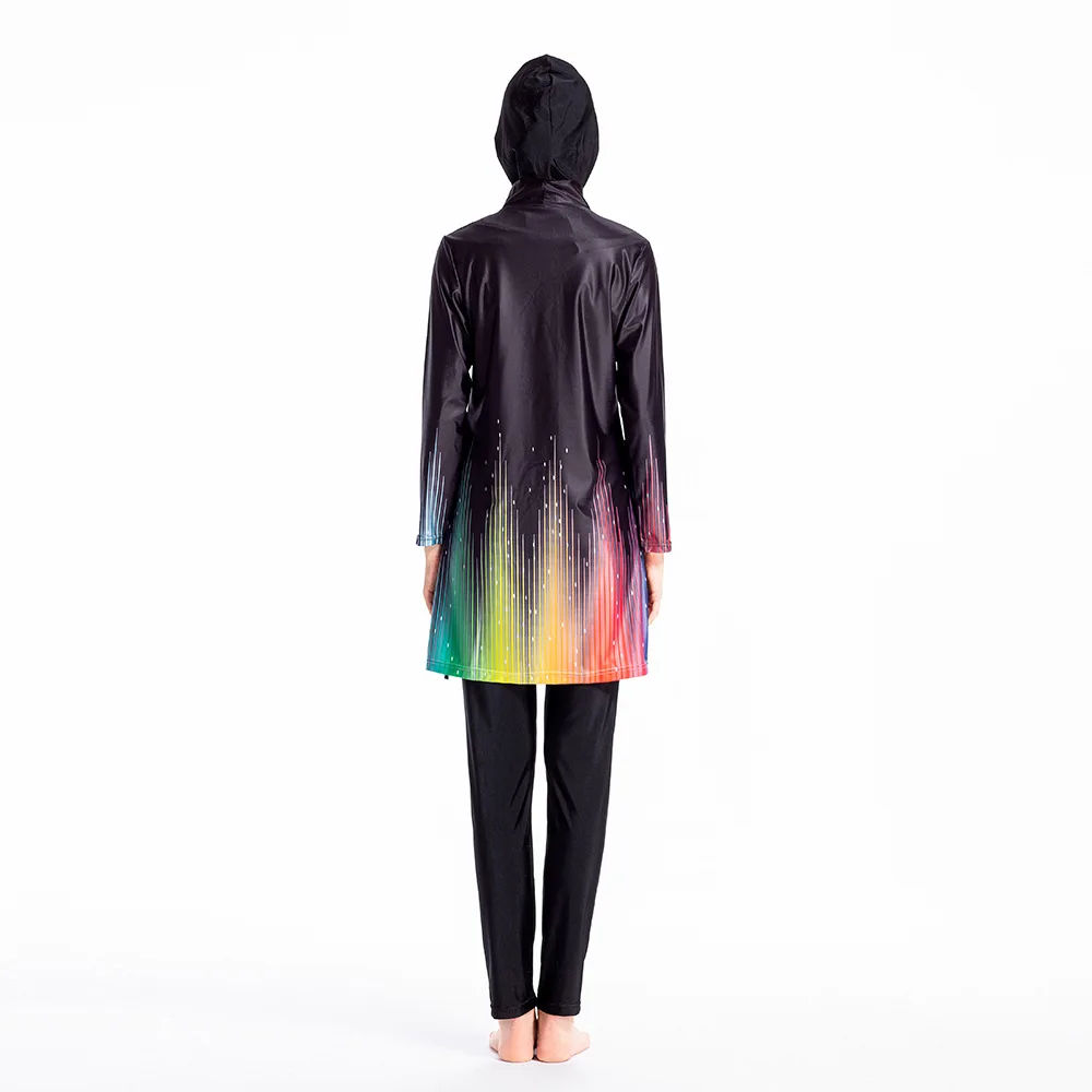 

2021 Swimwear Women Islam Modest Long Sleeve Color Gradient Three Piece Full Cover Islamic Swimsuit Arab Hijab Muslim Beachwear