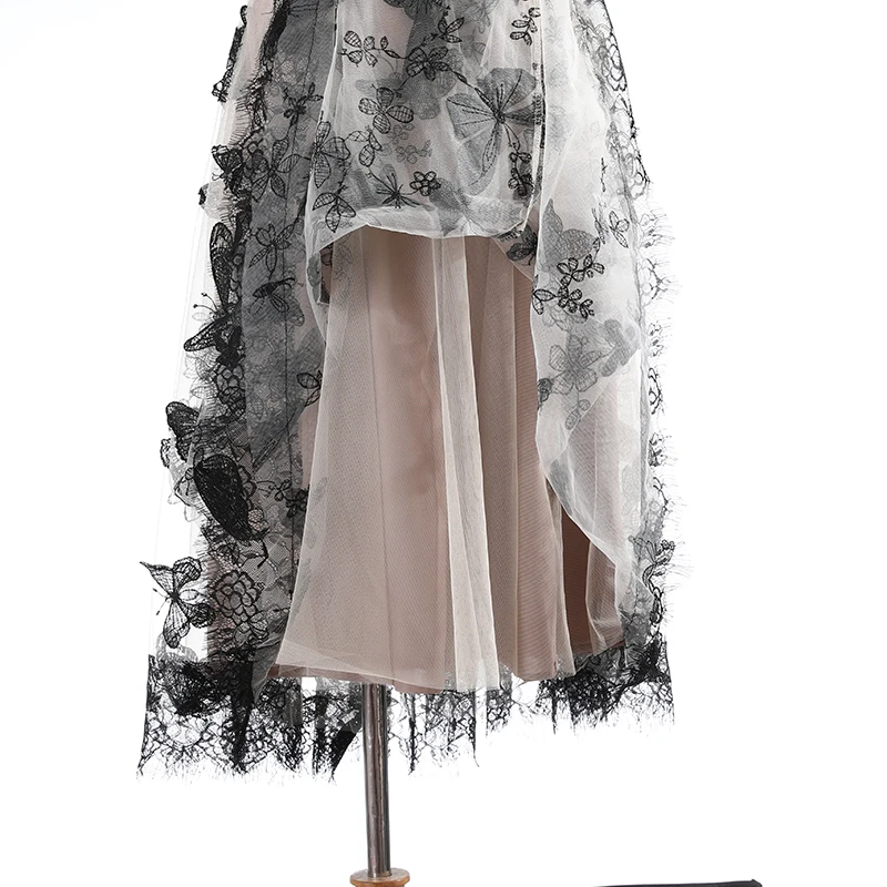 

Butterfly Embroidery Mesh Skirt Women High Waist Womens Spring Summer Transparent Shirts Tulle Long Skirts