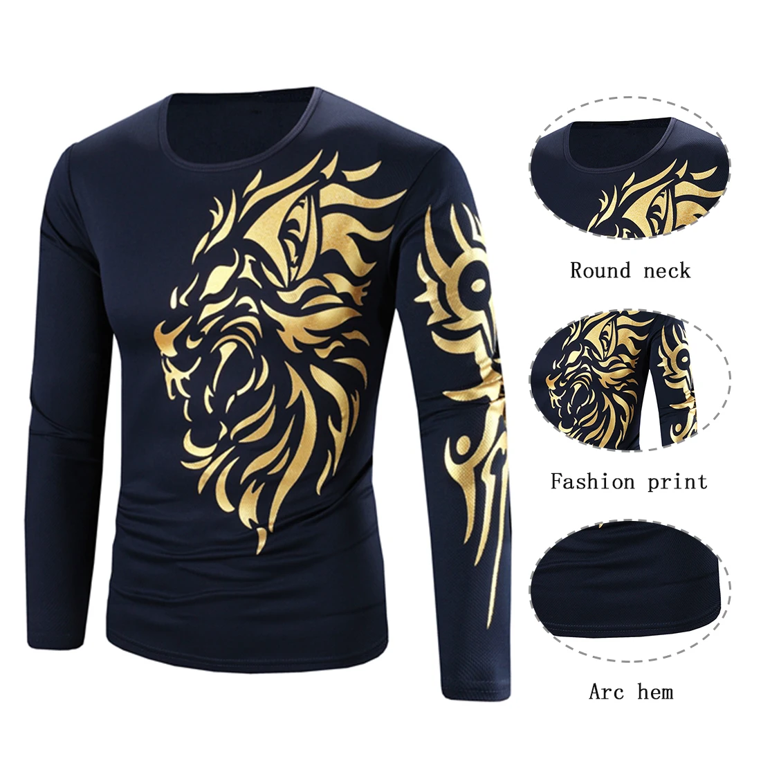 Мужское платье-футболка с длинными рукавами принтом дракона повседневная
