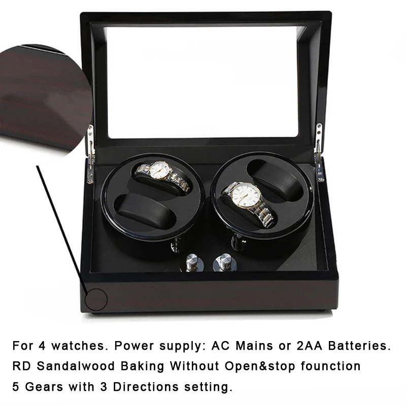 

4+0 RD Sandal Wood Baking inside BLK Watch Winder Box Watches Winding Storage Box Collection Holder Display Shaker Box
