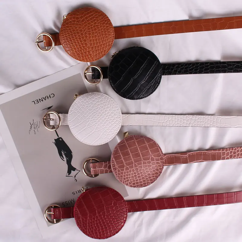 Женская круглая сумка на пояс с крокодиловым узором Мини компактная карманами