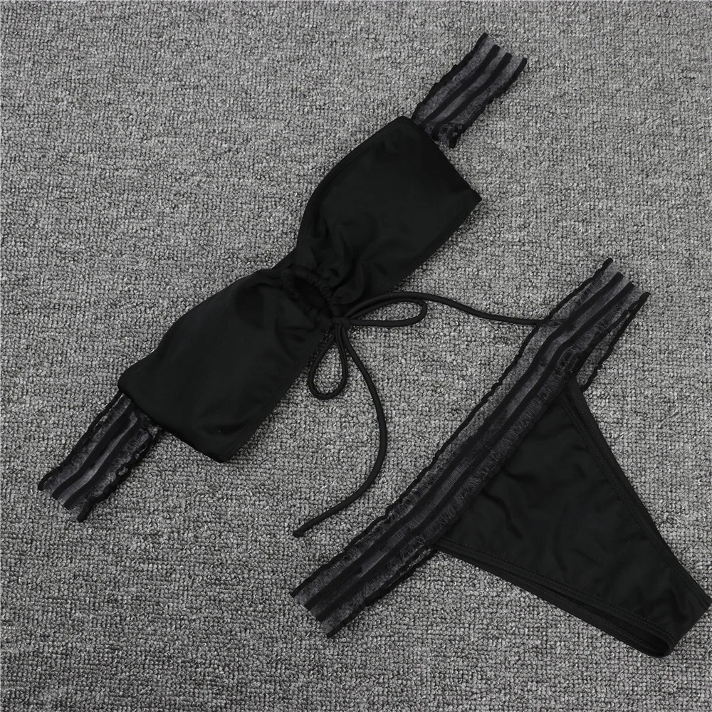 

Bikini 2021 European and American new ins white mesh sexy split Biniki swimsuit solid color women's Beach Resort bathing suit