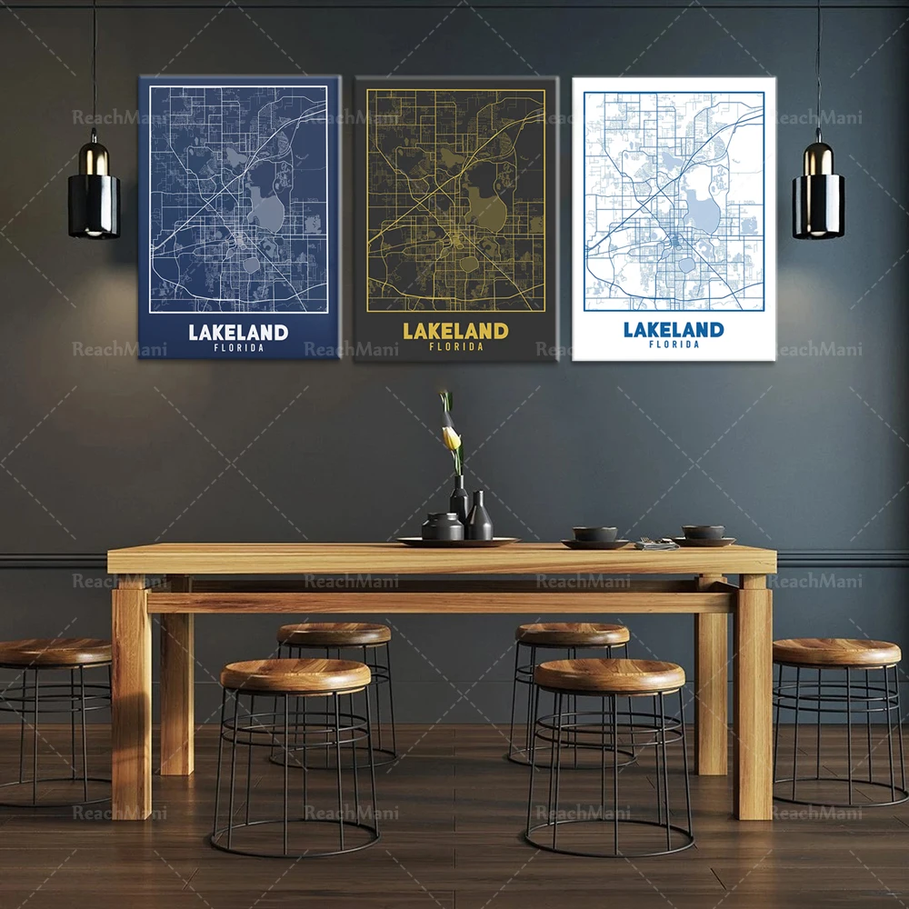 Печатные карты Lakeland Флорида лакели фрески плакат Холст Карта подарки Декор для
