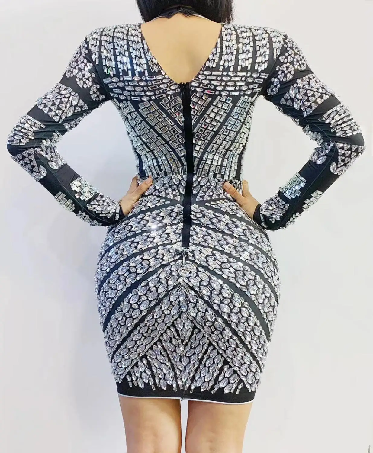 Модные Коктейльные Вечерние платья с серебряными кристаллами облегающее платье