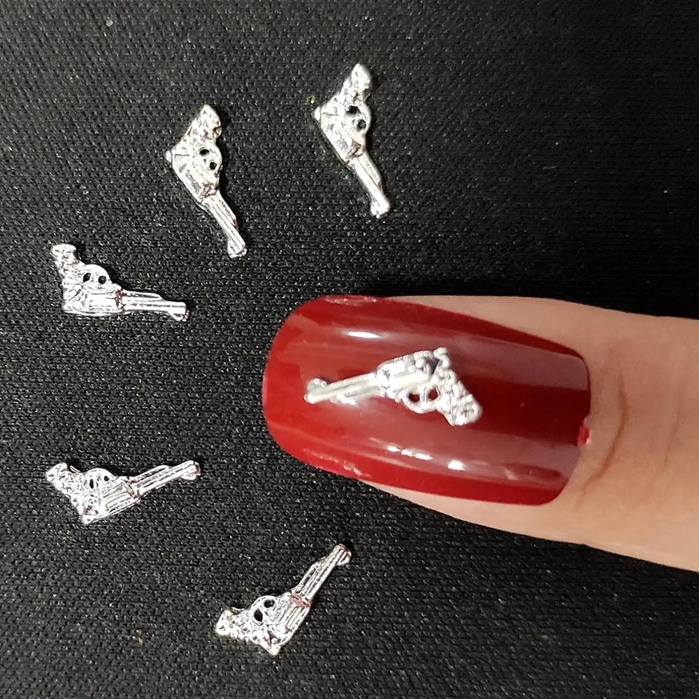 

Charms Nail Art Decorations 3d Metal Kawaii Nail Decos Silver Gun nail accesoires Dazzling Steam Punk Studs for Design DIY