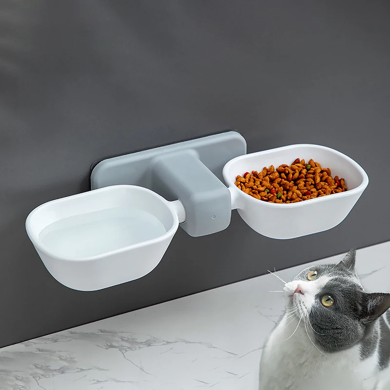 

Dog Double Food Water Bowls Wall-mounted Punch-free Cat Eating Drinking Supplies Small Medium Pet Neck guard Feeding Accessories