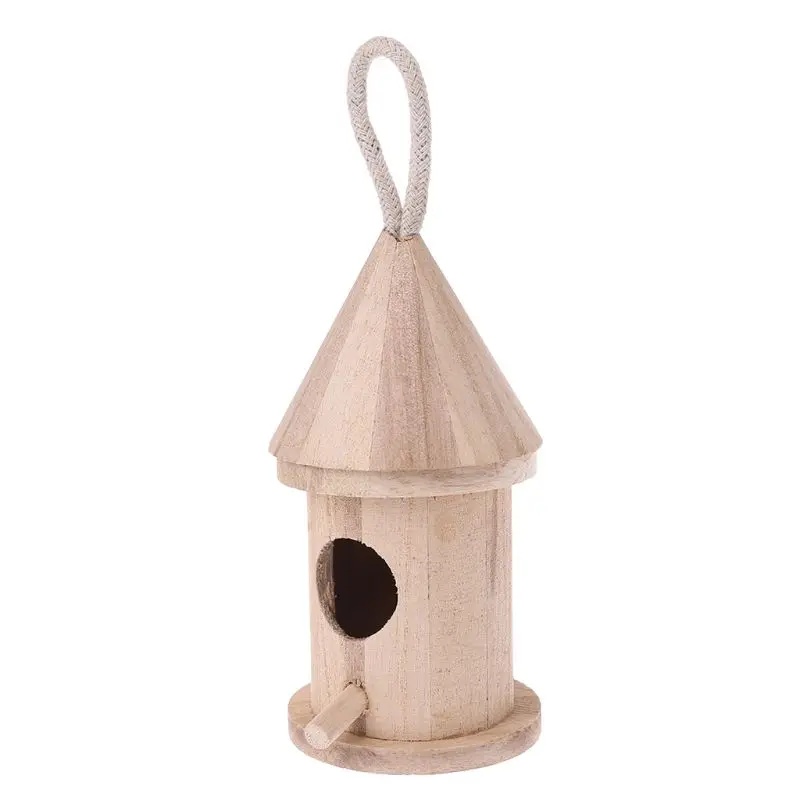 

Natural Wood Bird House Hanging Nest Outdoor Garden Home Bird Cage