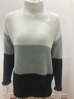 womens autumn 2022 high necked ingot pin pattern and solid color casual and comfortable series long sleeved sweater