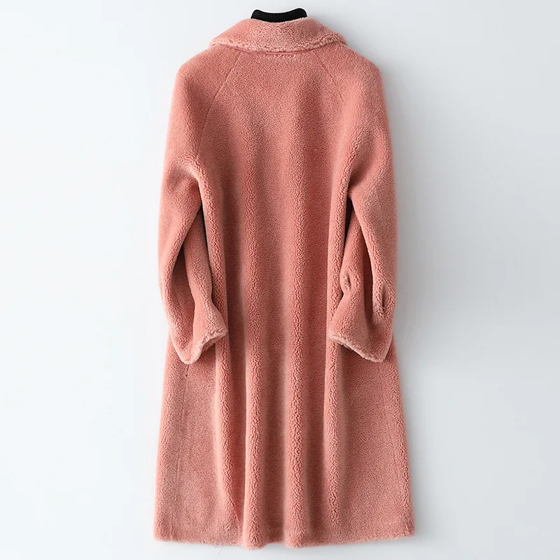 Women Spring New Wool Fur Long Coat Sheepskin Composite Jackets White Navy Blue Lady Office Wool Blends Thick Warm Fur Outwear