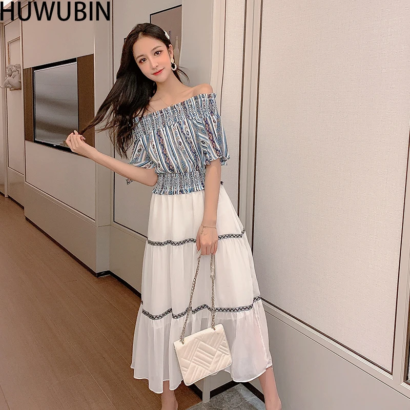 

2021 Summer's New Style Slim Waist Medium And Long Neckline Off Shoulder One Sleeve Stripe Stitching Bohemian Fashion Dress
