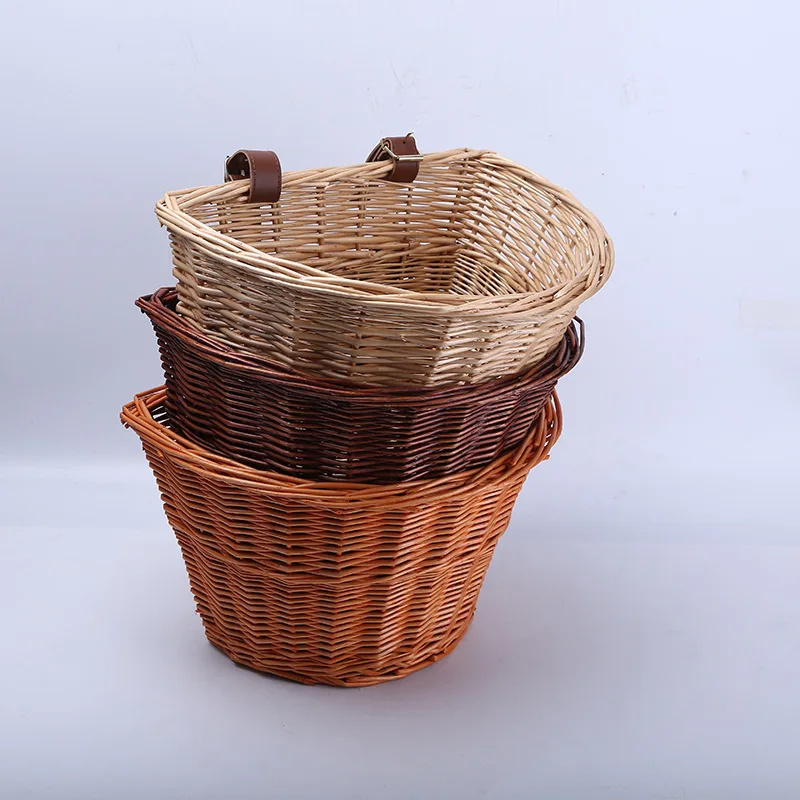 Регулируемая D-образная Складная велосипедная корзина из ротанга оптовая
