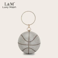 crystal round metal handle crossbody bags women basketball design luxury diamond evening bags party purse clutch hand bags x915h