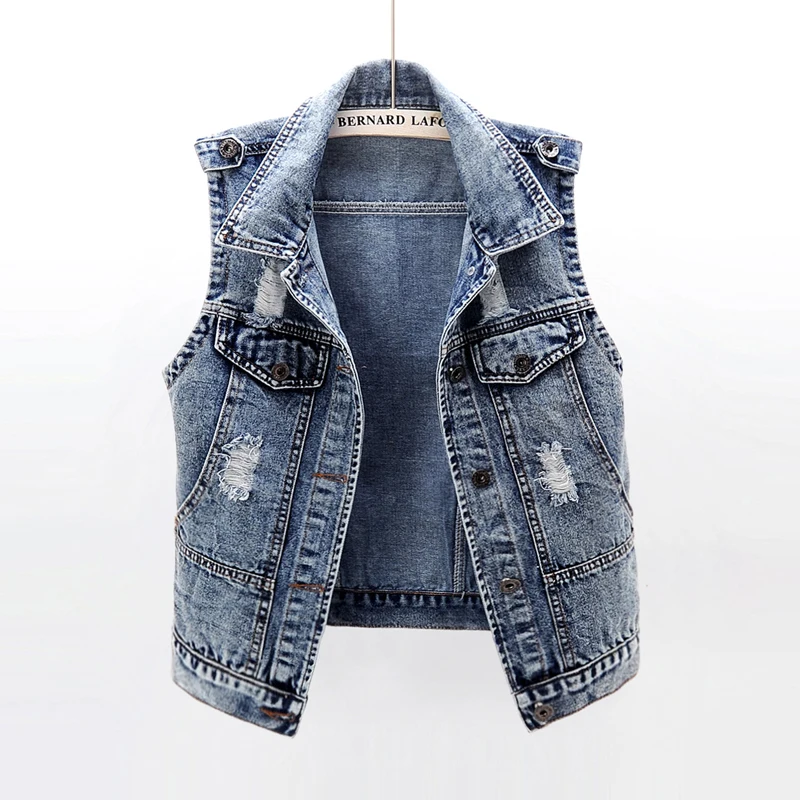 2021 летние винтажные тертые сине размера плюс тонкий джинсовый жилет для женщин с