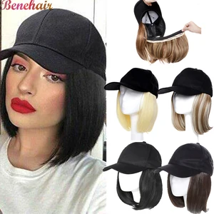 парики женские из синтетического волокна Benehair, короткий прямой черный парик из синтетического волоса, Термостойкое волокно, накладные волосы, волосы для наращивания