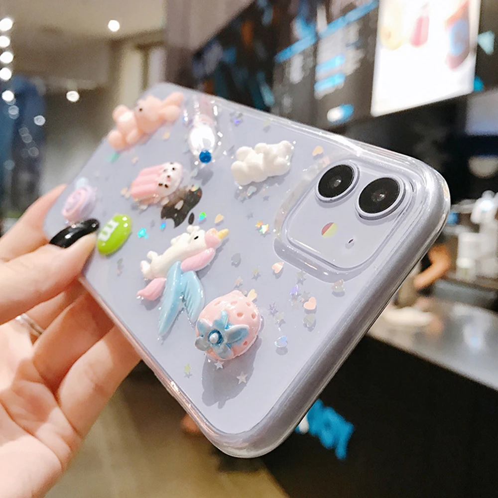 

Cute 3D cartoon bear unicorn rabbit Phone Cases for iPhone 8 7 Plus X 11 12 Pro mini pro XS MAX Stereo silicone phone back cover