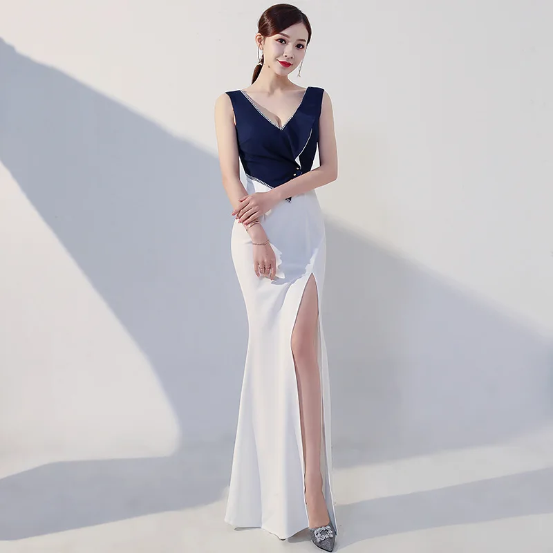 

Офисные женские туфли пикантные без бретелек Длинные платья Тонкий официальная Вечеринка Разделение прямое платье элегантное платье разм...