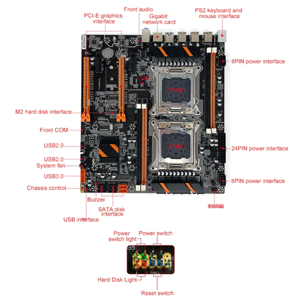X79 Dual E5 2650 V2 CPU материнская плата LGA 2011 DDR3 PCI-E 3 0 16X 128 ГБ двухканальная USB3.0 NVME M.2 GPU для