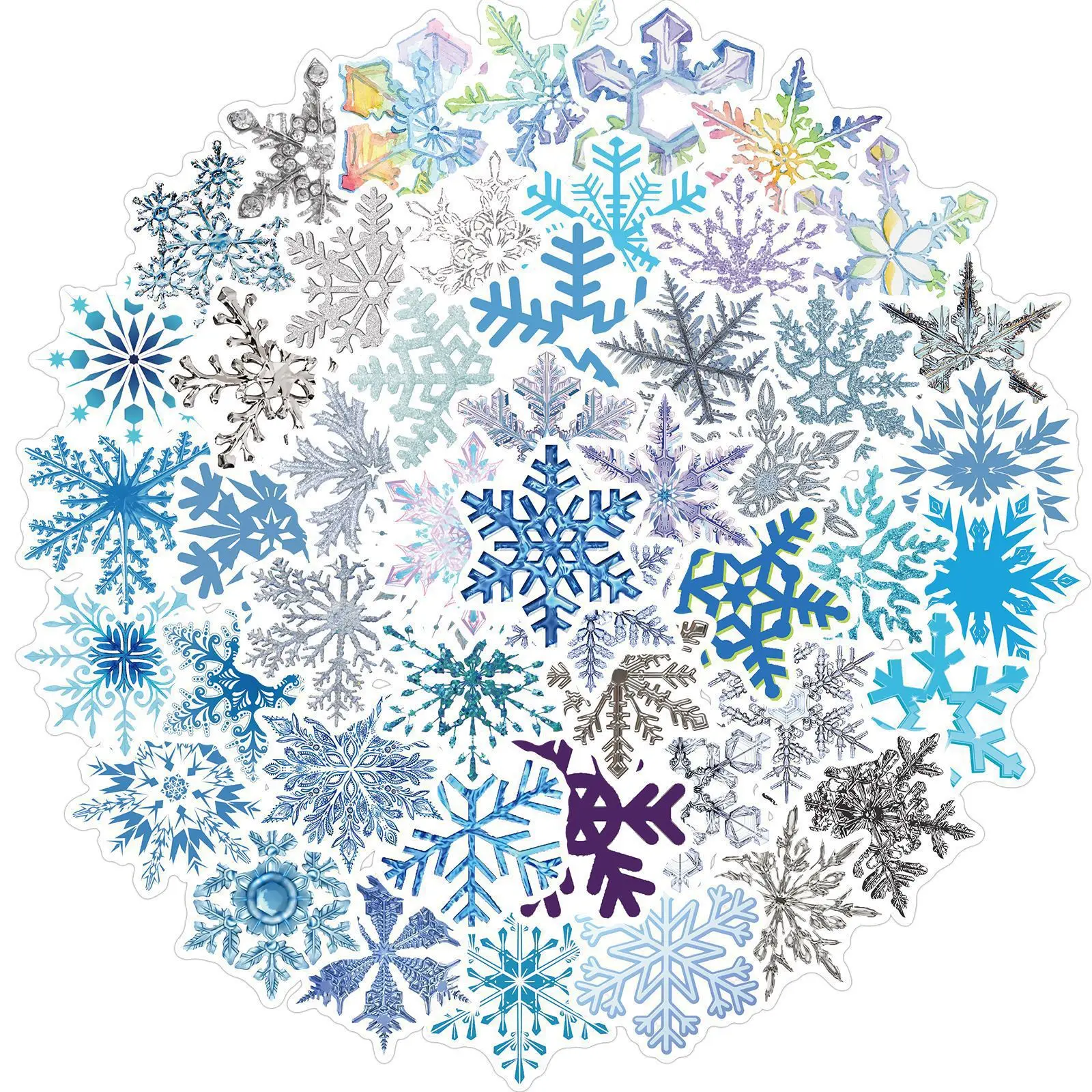 

50PCS/bag Christmas Snowflakes Stickers DIY Bike Travel Luggage Guitar Laptop Classic Toy Graffiti Xmas Sticker for Kid Gift