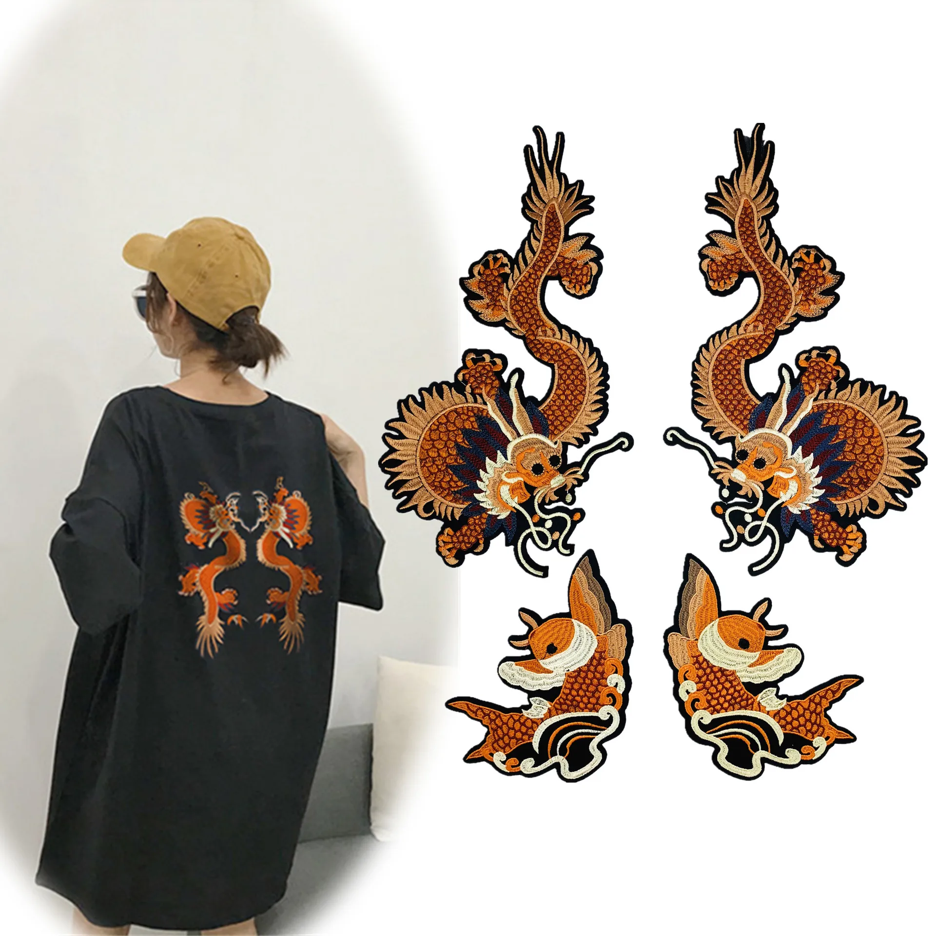 Утюжок на комплекте с вышитыми нашивками драконов 4 шт. маленькие нашивки для