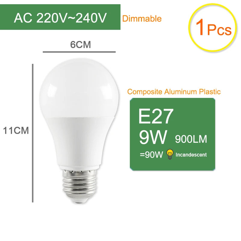 Kaguyahime 1 шт./5 шт E14 E27 9W Dimmable высокой яркости E27 светодиодный светильник 220V светодиодный лампы светодиодный светильник лампады Lamparas Bombillas ампулы 6 Вт - Emitting Color: E27 9W 1pc
