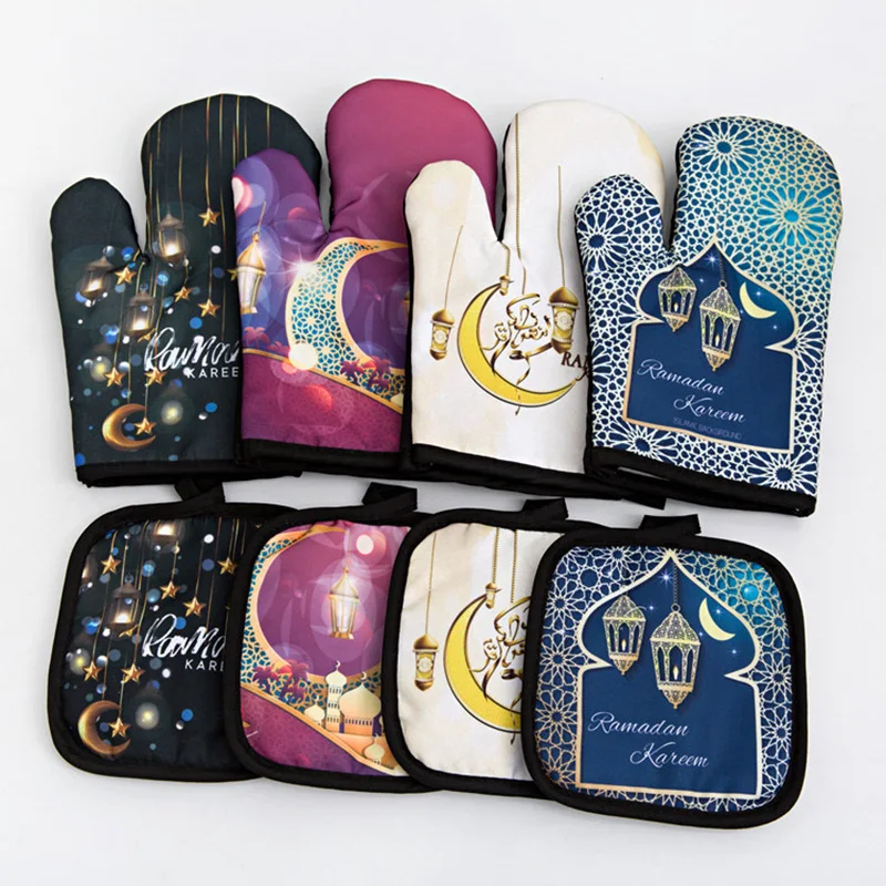 

Ramadan Decoration Baking Oven Mitts Anti-Hot Gloves Pad Oven Microwave Insulation Mat Ramadan Kareem Muslim Eid Mubarak Decor