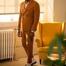 Costume 2 pièces pour Hommes, costume sur mesure à revers cranté jaune, Tuxedos de mariage, Blazer sur mesure, ensemble de fête, de bal  (2)