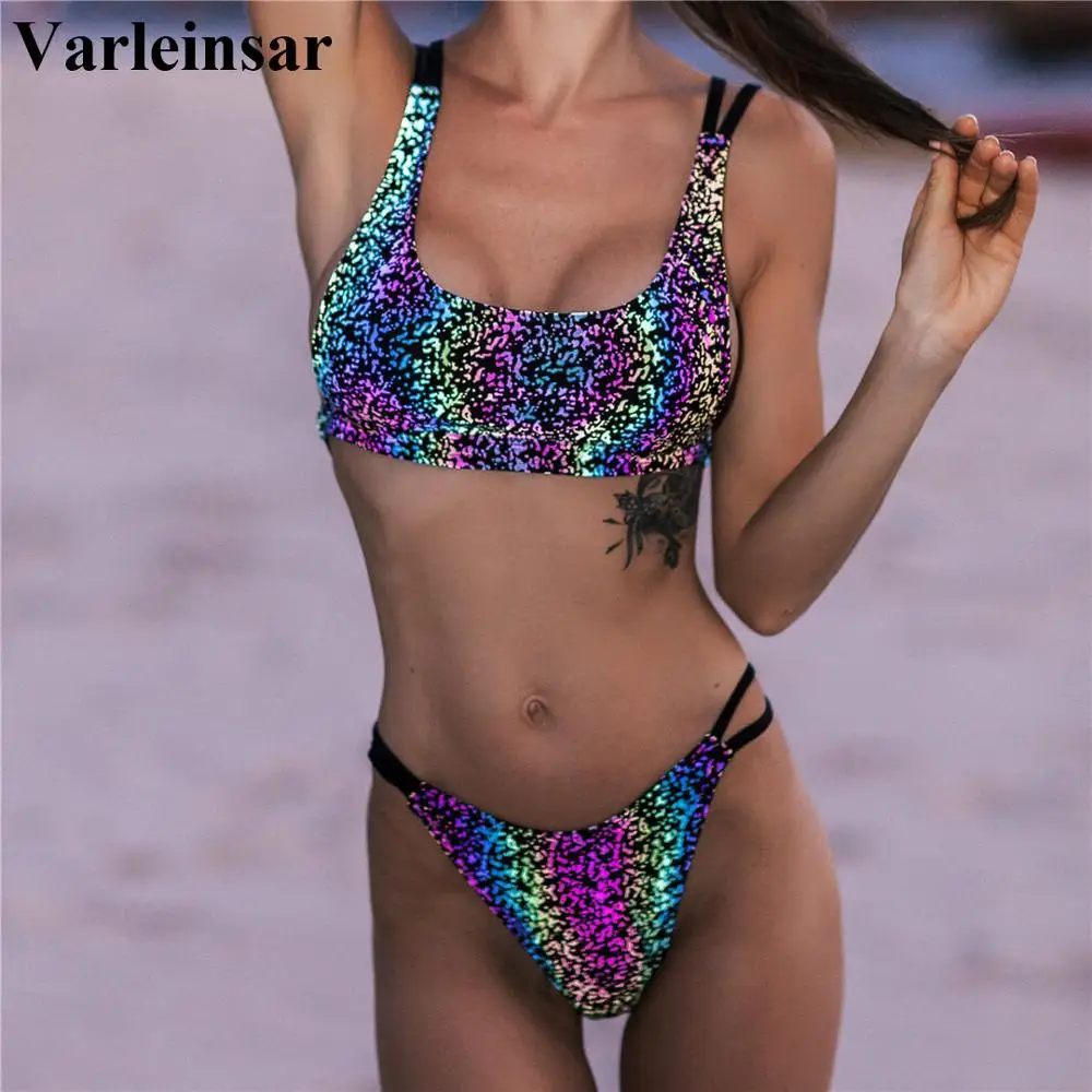Женский купальник бикини яркий из светящейся ткани женский комплект двух