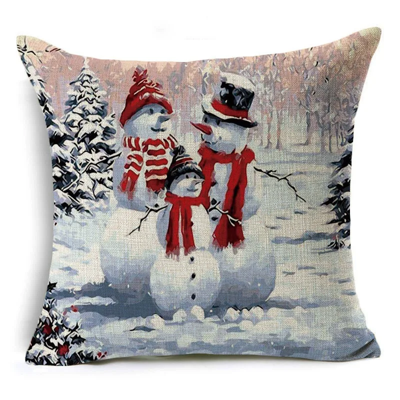 45x45cm Pillow Covers Santa Snowman Rustic Case Cover Christmas Decoration for Home Square Linen Decorative Pillowcase | Дом и сад