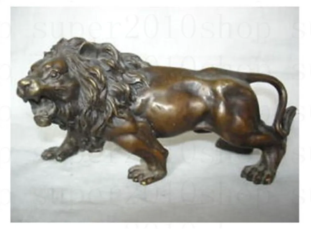 Sculpture&Carving Bronze coffee Fierce Lions Wild Animals Figure Statue