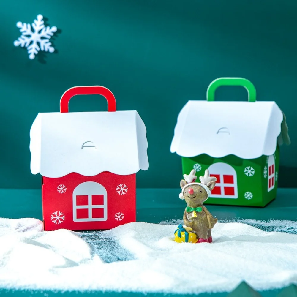 

1PC Christmas House Shape Candy Bags Christmas Gift Box Dragee Cookie Bags Packaging Boxes Wrapping Paper Bonbonniere Gifts