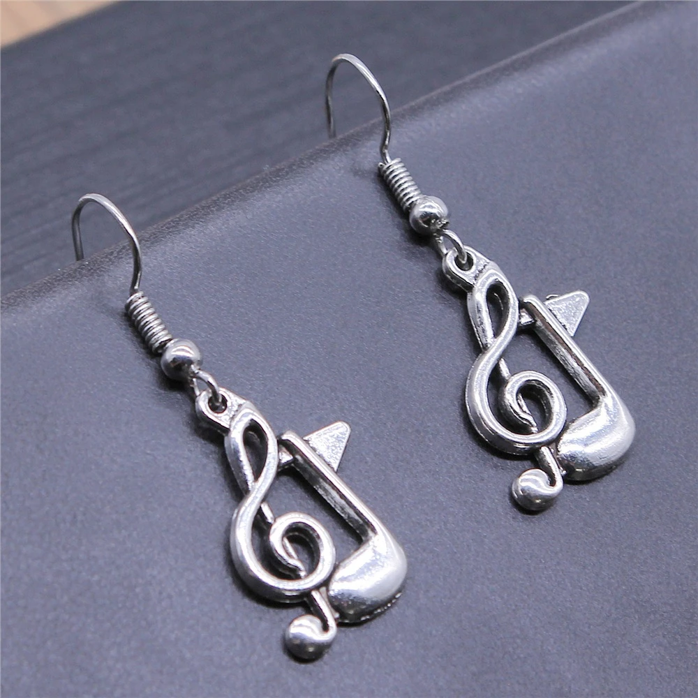 

Vintage Antique Silver Color 21x13mm Musical Note Charms Dangle Earrings Drop Earrings Women Party Gift Jewelry Handcrafts