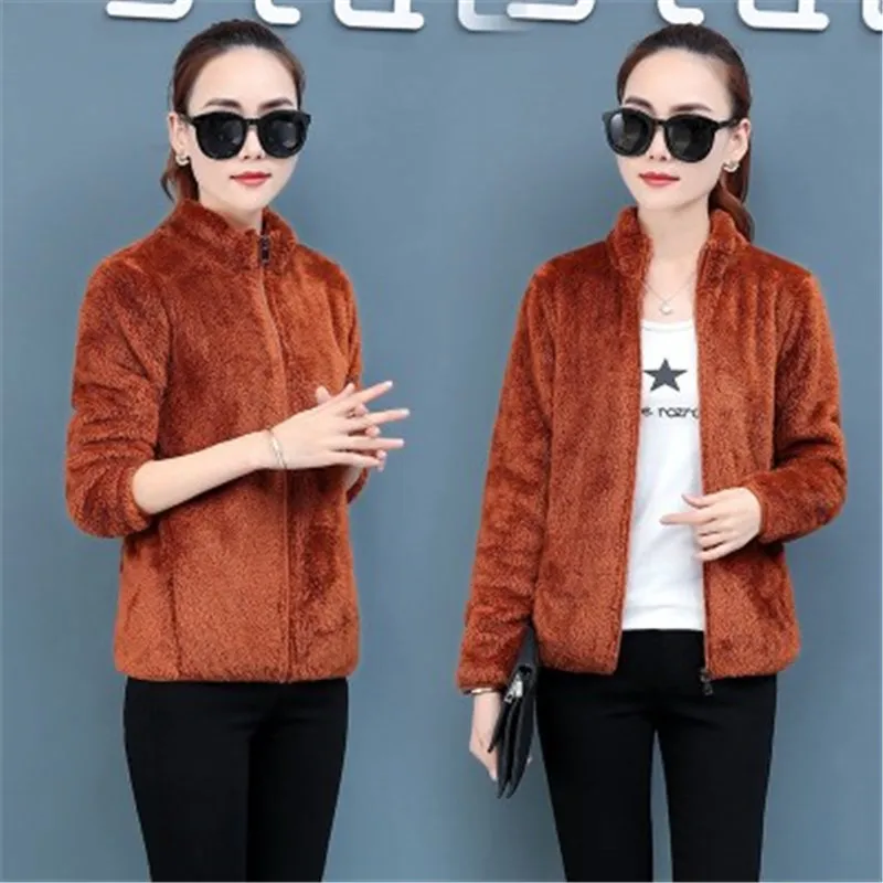 Флисовая Куртка женская короткая осенне зимняя Коралловая флисовая куртка дикий