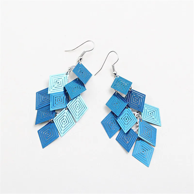 Филигранные геометрические Висячие серьги для женщин зеленые свежие цвета